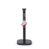 Black metal kitchen roll holder with square base, shown upright, Salter tag attached.