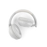 Over-ear wireless headphones in light grey with padded ear cups and control buttons on side