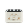 Cream 4-slice toaster with gold controls, front view