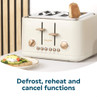 Cream 4-slice toaster with defrost, reheat and cancel functions