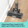 Cordless vacuum motorised floor head with LED lights cleaning along skirting board
