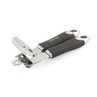 Salter manual can opener with black soft-grip handles, angled view