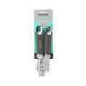Grey can opener with soft grip handles in retail packaging