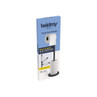 Toilet roll holder in black, shown in retail box, stores up to four rolls, freestanding.