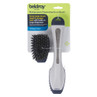 Multipurpose scrub brush with built-in soap dispenser, grey handle, in retail packaging