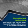 Cross-section of stainless steel pan showing tri-ply design with aluminium core for heat distribution