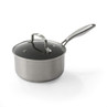 Stainless steel saucepan with glass lid, shown from side, suitable for all hobs