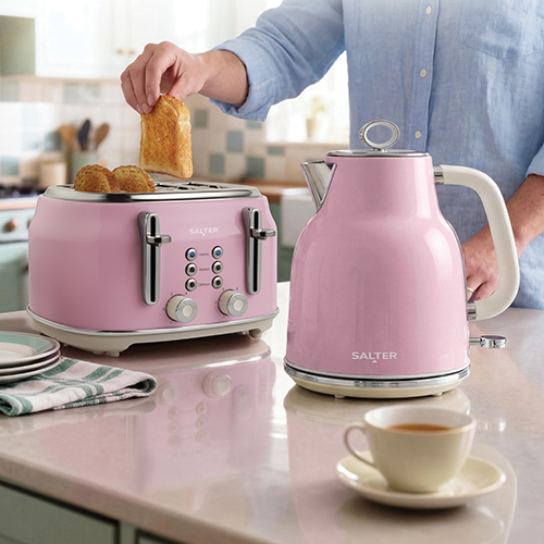 Retro pink kettle and toaster