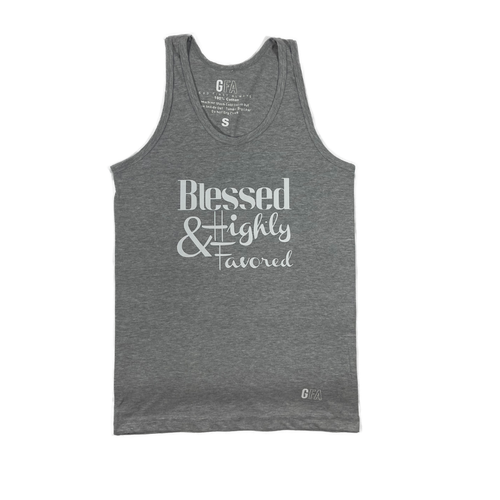 Blessed & Highly Favored Tank (Gray/White) - GFA Modern Christian Apparel