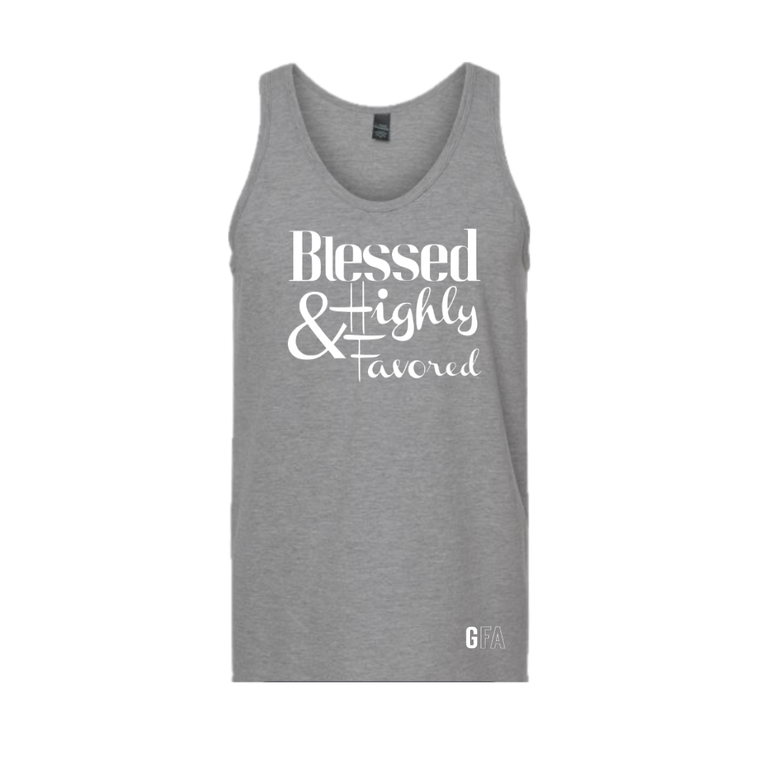Blessed & Highly Favored Tank (Gray/White) - GFA Modern Christian Apparel