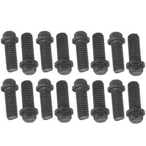 Proflow Header Bolts, Hex Head, 3/8in. x 1'' Length, Custom Black Oxide, For Chevrolet, For Ford, Set of 16