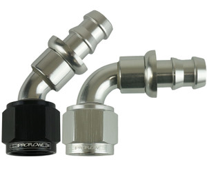 Proflow 120 DEG PUSH ON HOSE END - 12 BLACK/SILVER