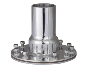 Proflow Fuel Filler Neck Aluminium Polished, Straight 2 in. Diameter, 12-Bolt Flange, 4.75'' PCD, Each