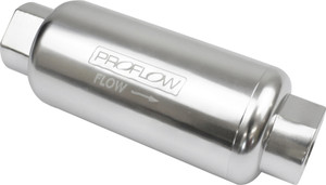 Proflow Fuel Filter, Inline Mount, 10 Microns, Billet Aluminium, Silver Anodised, 140mm length -10 AN Inlet/Outlet