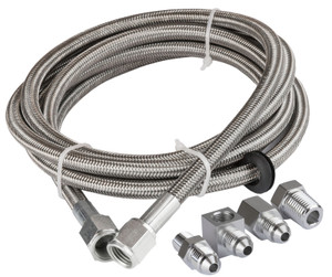 Proflow Oil / Fuel Gauge Stainless Braided Tubing Kit 3ft, Fuel And Oil Gauge Fitting Kit, 1/8 NPT Block Adapter, 3AN Gauge Adapter