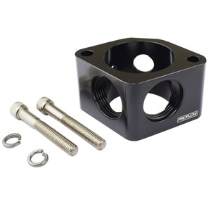 Proflow Water Neck Spacer 2, Billet Aluminium, Black, 2 x AN16 outlets, 2 x 1/8in. NTP Ports, For Chevrolet