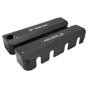 Proflow Ignition Coil Covers, LS, Fabricated Aluminium, Black Powder Coated, LS1 Coils, Holden LS Logo, Pair
