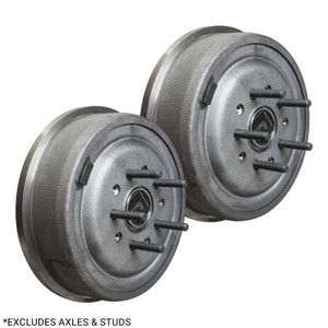 RTS Drum Brake Kit, Complete 11 in, Big Ford Late Style, 5 x 4.5 Bolt Circle, 2.5" Offset Backing Plates with brakes, Set
