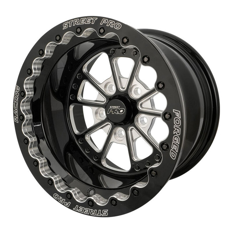 Street Pro 009 Series Forged Wheel, Rear Beadlock 15x8'' / 3.50'' Backspace (-25) / 5x4.50" Bolt Circle Ford, Gloss Black Milled