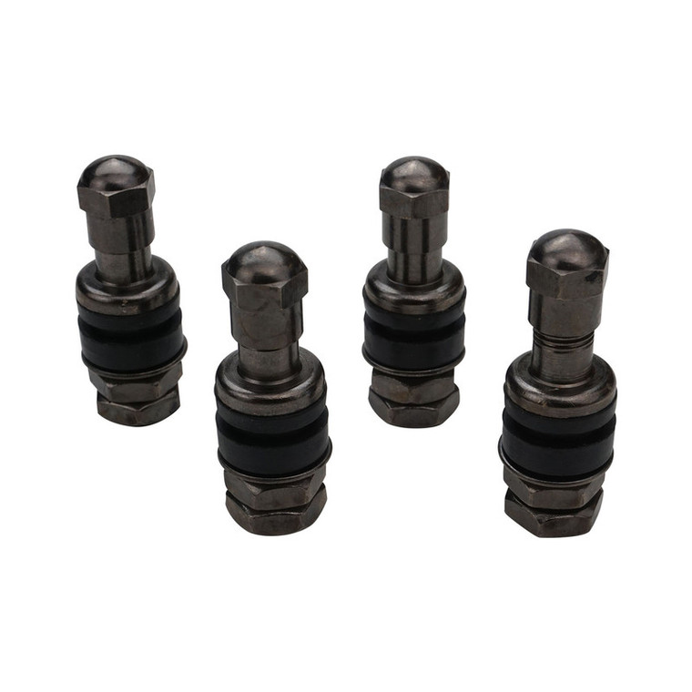Street Pro Wheels Valve Stems, Tall-Style, Suit all 002/005/007/009 Wheels, Small Valve Hole (11mm), Black, Bolt-On, Set of 4