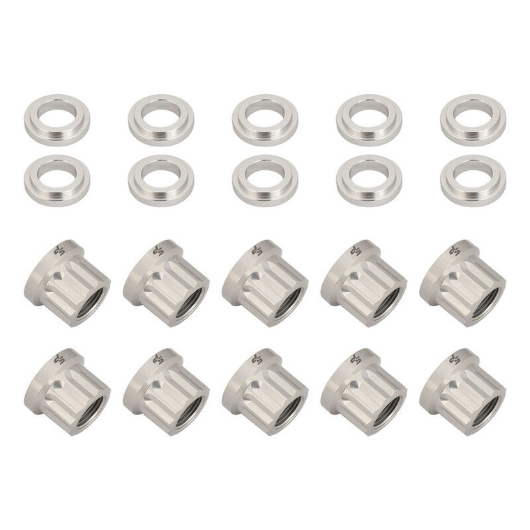 Street Pro Wheel Nut & Washer Kit, 5/8''-18, Cold Forged Billet Aluminium, Silver, 12-Point, Set of 10