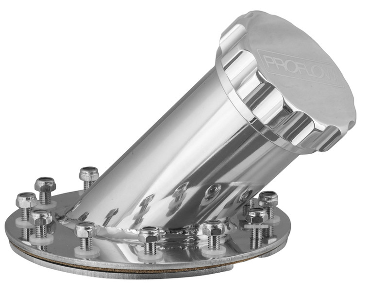 Proflow Fuel Filler Neck Aluminium Polished, 45 Degree, 60mm Diameter Neck, 12-Bolt Flange, 4.75'' PCD, Each
