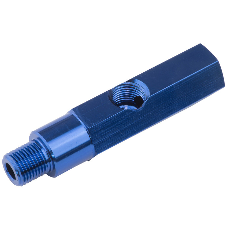 Proflow Gauge Adapter, Oil Pressure Sending Extension 1/8in. NPT To 1/8in. NPT On Side, Black