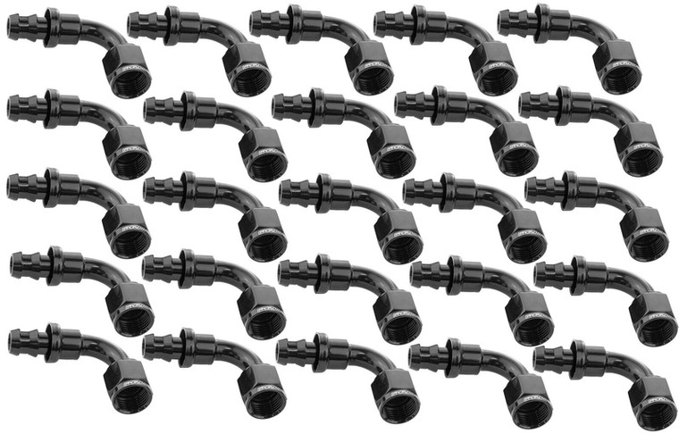 Proflow Bulk Pack 90 Degree Push Lock Hose End Barb 5/16'' To Female -06AN, 25 Pack, Black
