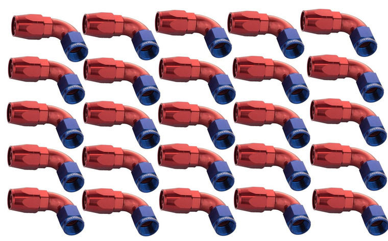 Proflow Bulk Pack Cutter Hose End 90 Degree -10AN, Blue/Red, 25pc