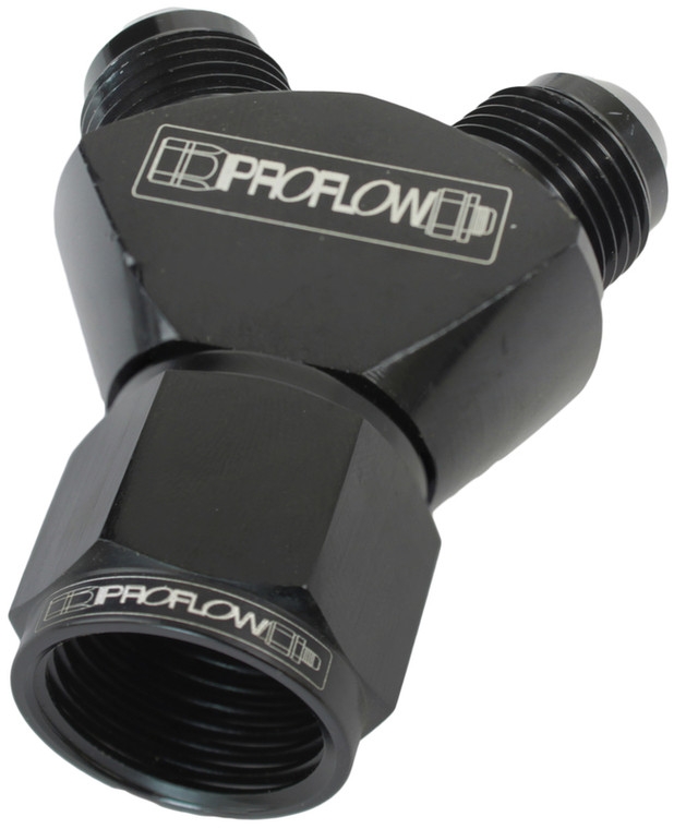 Proflow Y-Block -12AN Female Swivel To Dual -10AN Male, Black