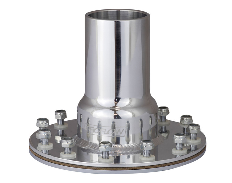 Proflow Fuel Filler Neck Aluminium Polished, Straight 2 in. Diameter, 12-Bolt Flange, 4.75'' PCD, Each