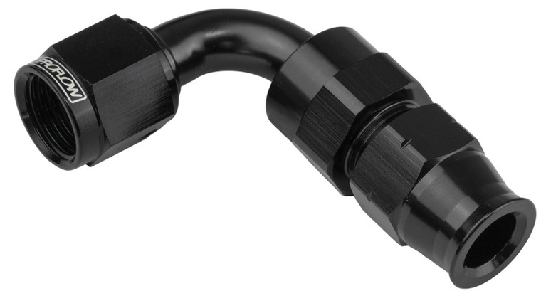 Proflow 1/2in. Tube 90 Degree To Female -08AN Hose End Tube Adaptor, Black