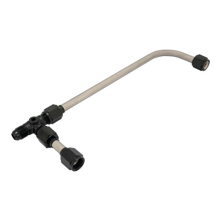 Proflow Fuel Line, 3/8 Stainless Steel Tube, Dual Feed, Black Fittings, Suits Holley 4160, 8-21/32 Centres, AN6 Inlet , 1/8 NPT Gauge Port With Plug