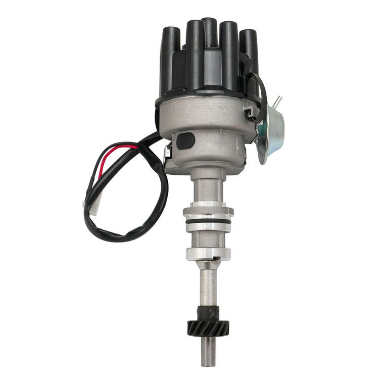 Proflow Distributor, HEI Street Series, Vacuum Advance, Bosch Style Black Cap, For Ford 302 351 Cleveland Late Block Small 12.5mm Shaft