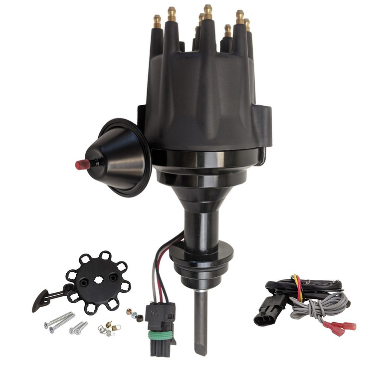 Proflow Distributor, Billet Black, HEI Ready-to-Run Black Cap , Vacuum Advance, SB For Chrysler 318, 340, 360