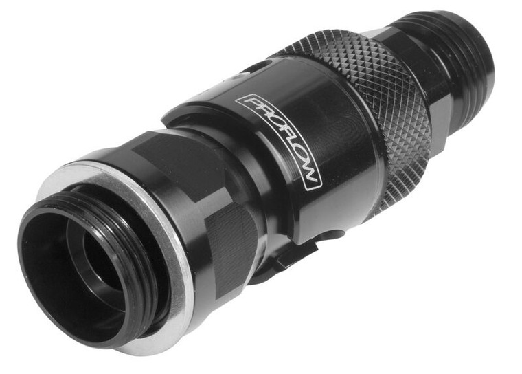 Proflow Fitting, Dry Break, Quick Release, For Holley Fuel Bowl 7/8"-20 To -08AN Male, Aluminium, Black