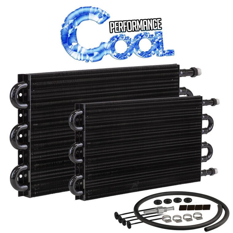 Proflow Transmission Fluid Cooler, Tube, Fin, black powder coated, 7.5 in. x 15.875 in. x 0.75 in, AN6 Fittings