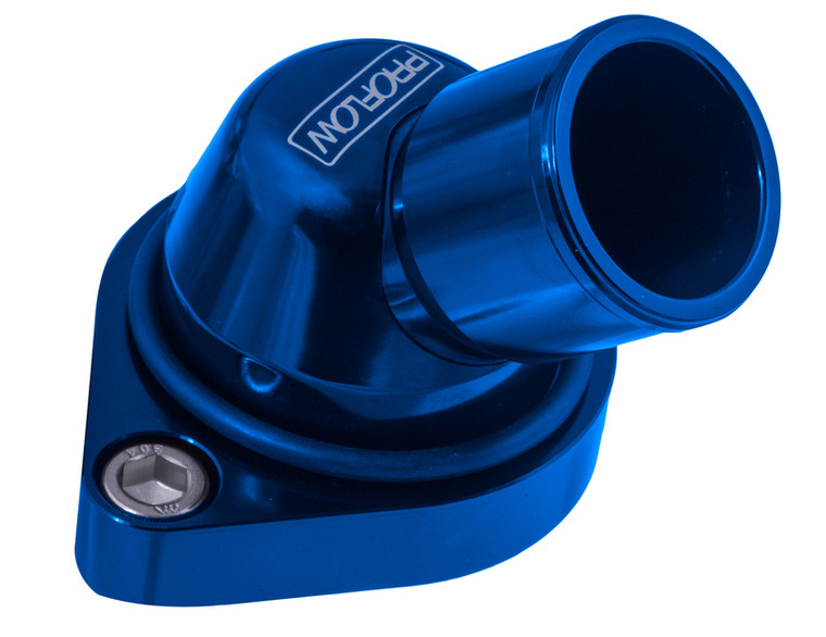 Proflow Water Neck, Billet Aluminium, Swivel Blue Anodised, 45 Degree, SB & BB Chev