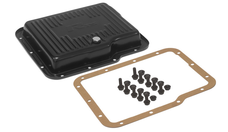 RTS Transmission Pan, Stock, Steel Ribbed, Black Powdercoated, GM Chev Holden Powerglide, Each