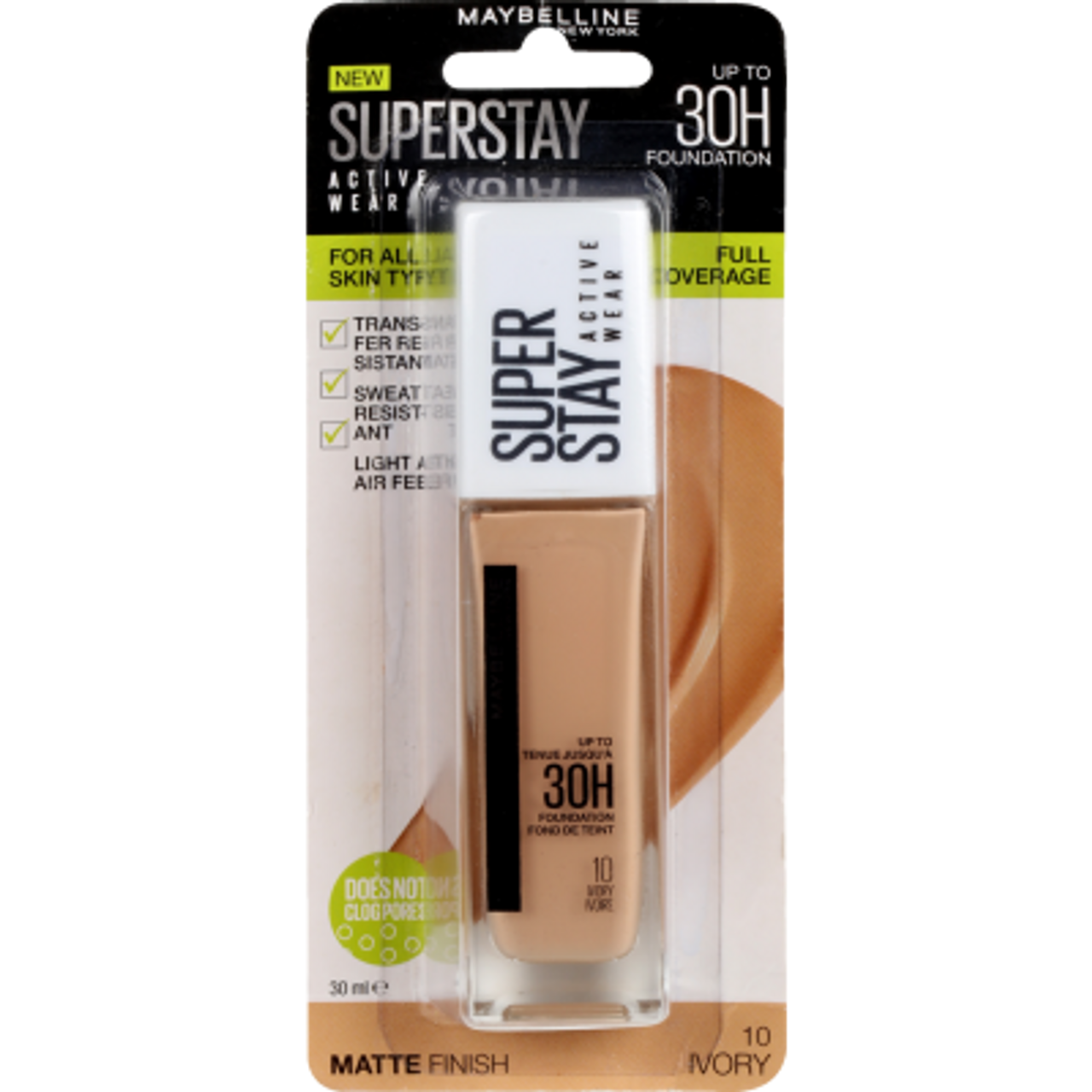 Maybelline New York Superstay Coverage Ivory 10 Full Wear Foundation Active