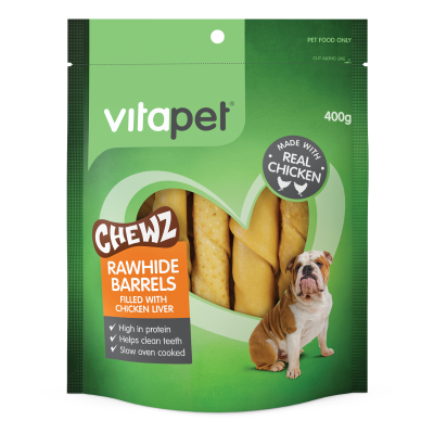 VitaPet Rawhide Barrels With Chicken Liver Chewz 400g SPOIL.co.nz