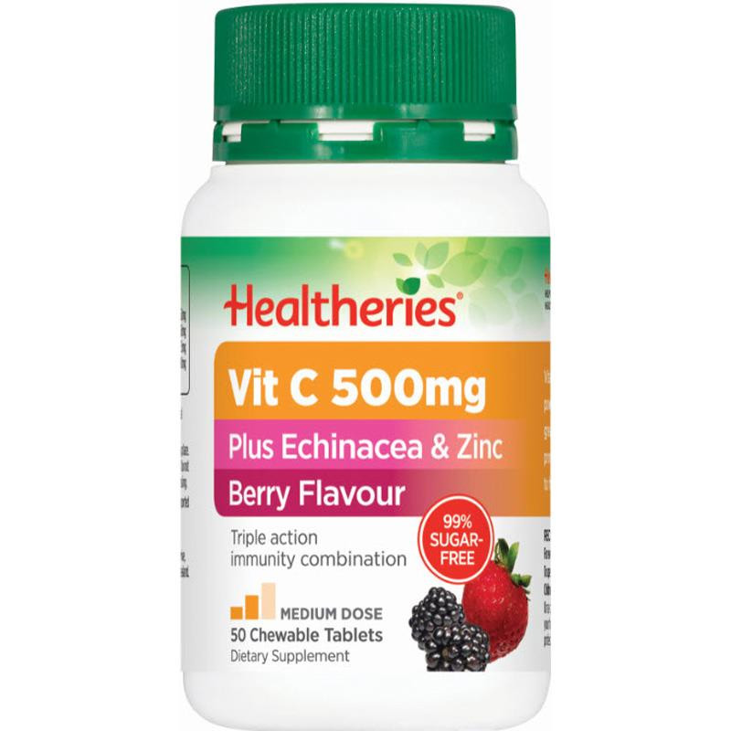 Healtheries Berry Vit C 500Mg Plus Echinacea & Zinc 50 Chewable Tablets