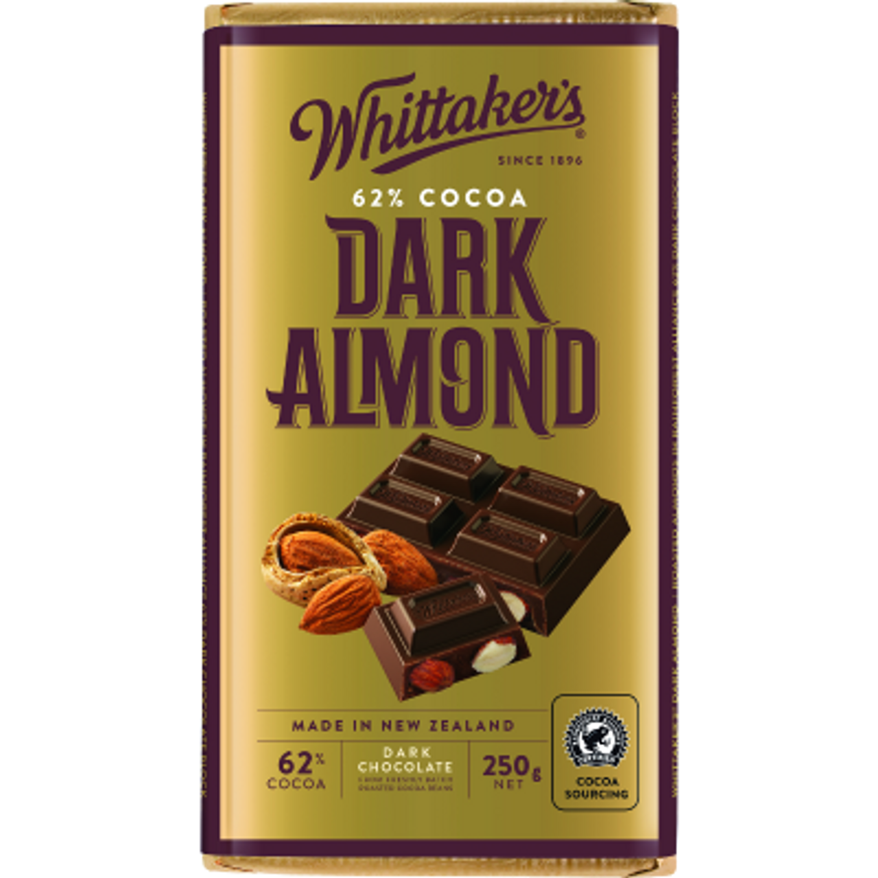 Whittakerswhittakers Chocolate Block Dark Almond 62 Cocoa250g Nz 6492