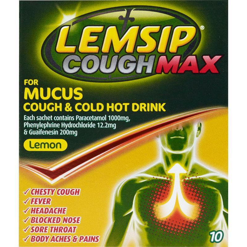 Lemsip Cough Max For Mucus Cough And Cold Lemon Hot Drink Sachets 10pk