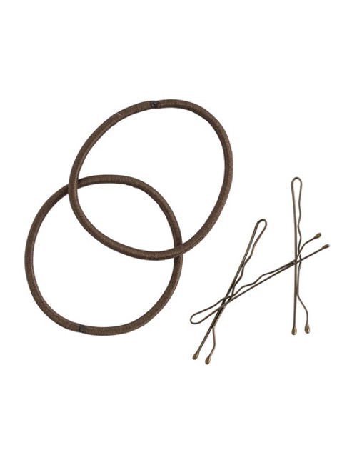 Mae Combo Elastics & Bobby Pins, Brown, Set-of-25