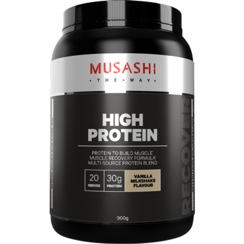 Musashi High Protein Vanilla Milkshake Flavour Muscle Recovery Powder 900g