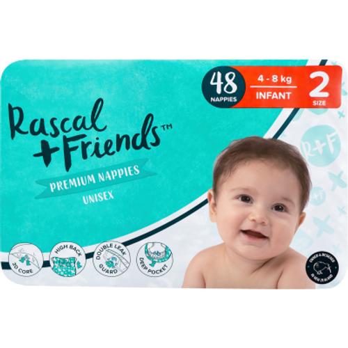 Rascal and Friends Premium Nappies Unisex 4-8kg Infant 48pk