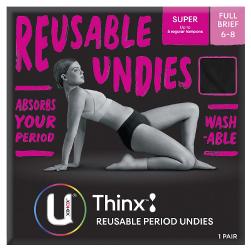 U By Kotex Thinx Super Reusable Period Undies Full Brief Size 6-8 1pk