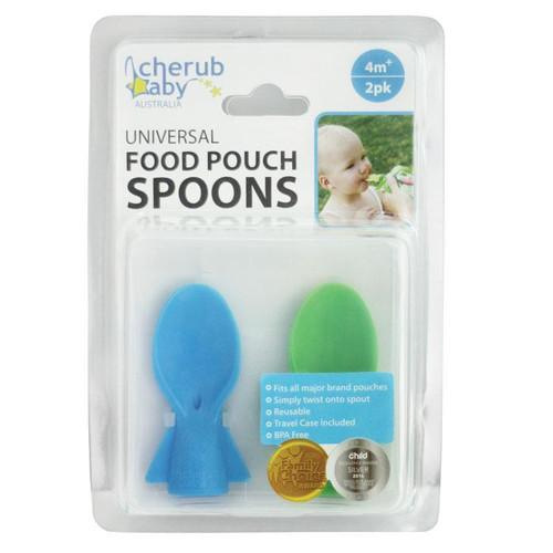 Cherub Baby Universal Food Pouch Spoons Blue & Green 2 Pack