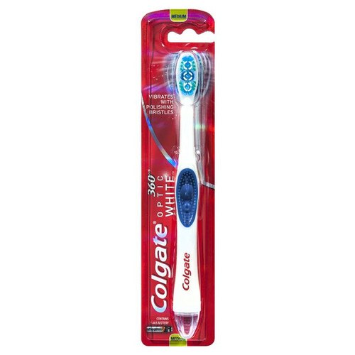 Colgate 360 Optic White Power Toothbrush Medium With Vibrating & Polishing Bristles